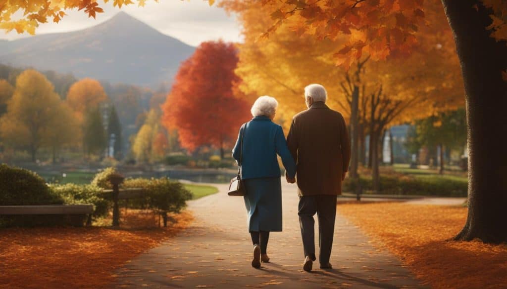 senior couple walking